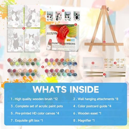 JULOUYN 4 Pack Adult Paint by Number Kits Cat with Framed 8x12 in - Image 7