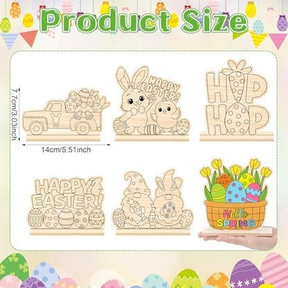 Yuntau 24 Pcs Color Your Own Easter Crafts Bunny Egg DIY Wooden Tabletop Signs Happy Easter Craft Kits Centerpiece Art Signs Table Decorations for Spring Home Activities Gifts Party Favors - Image 2