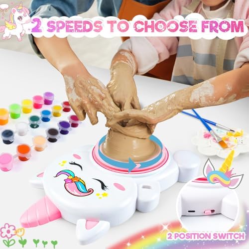 Pottery Wheel Kit for Kids with Glow Paints, Complete Pottery Arts Crafts Toys for Girls 8-12, Art Supplies for Kids 6 7 8 9 10 11 12 Toys Girls Birthday with Drawing Molds Tablecloth Air Dry Clay - Image 4