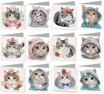 jinglinhh 12pcs Diamond Art Painting Hat Kitten Greeting Cards with Envelopes, DIY Card Making Kits for Adults, Diamond Art Christmas Cards for Birthday Holiday Gifts by Unknown