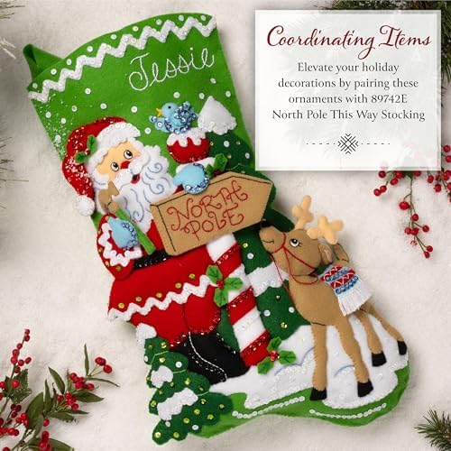 Bucilla, Felt Applique 6 Piece Ornament Making Kit, North Pole This Way, Perfect for DIY Arts and Crafts - Image 5
