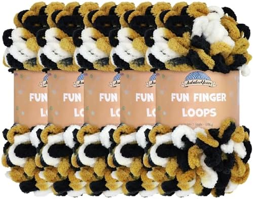 JubileeYarn Fun Finger Loops Yarn - Black Gold White - 5 Skeins by BambooMN