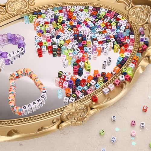 Quefe 1440pcs Multicolor Cube Acrylic Letter Beads, 5 Colors - Image 4