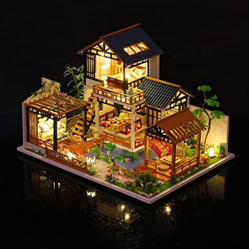 GuDoQi DIY Miniature Dollhouse Kit, Tiny House kit with Furniture, Miniature House Kit 1:24 Scale, Great Handmade Crafts Gift for Birthday Christmas Day, Villa with Courtyard - Image 6