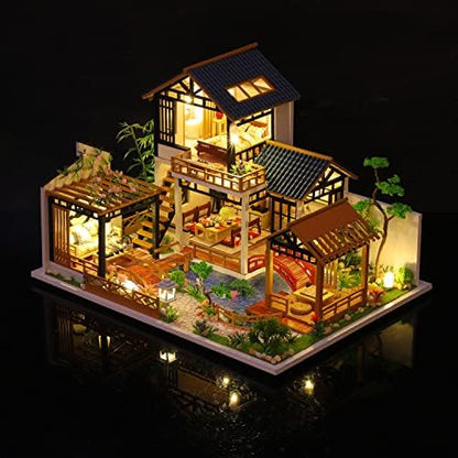 GuDoQi DIY Miniature Dollhouse Kit, Tiny House kit with Furniture, Miniature House Kit 1:24 Scale, Great Handmade Crafts Gift for Birthday Christmas Day, Villa with Courtyard - Image 6