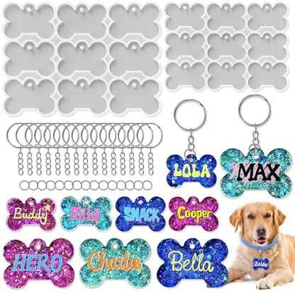 ResinWorld Set of 2'' & 1.5'' Dog Bone Silicone Molds with 15Pcs Key Ring & 15pcs Jump Ring, Pet Tag Mold for Resin Casting by ResinWorld