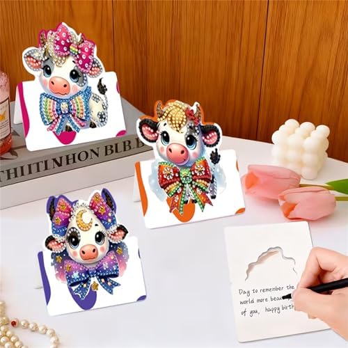 6 pack 3D Cow Diamond Painting Greeting Cards Kit,Animal Diamond Art Birthday Cards with Envelopes,DIY Thank You Card Making Craft for Adults,Handmade Greeting Card Supplies Gift Idea (Cow) - Image 5