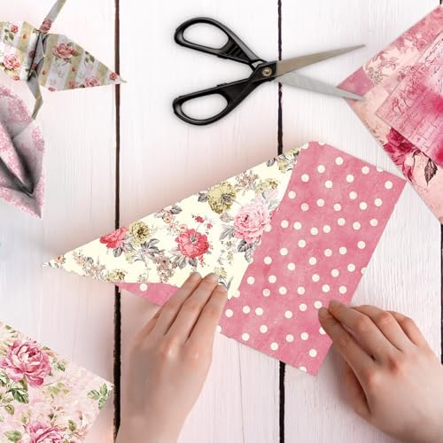 Pink Scrapbook Pattern Paper Pink Flower Junk Journal Papers Pad 12×12,24 Sheets Double-Sided Bobo Floral Scrapbooking CardStock Paper Pad for Holiday Cardmaking DIY Papers. - Image 4