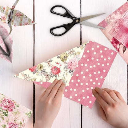 Pink Scrapbook Pattern Paper Pink Flower Junk Journal Papers Pad 12×12,24 Sheets Double-Sided Bobo Floral Scrapbooking CardStock Paper Pad for Holiday Cardmaking DIY Papers. - Image 4
