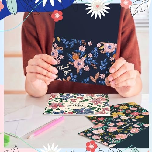 Saillong 12 Pack Thank You Diamond Painting Greeting Card Kit DIY Flower Thanks Diamond Art Cards with Envelope 5D Rhinestones Painting Making Kit for Adults Beginner DIY Crafts Thanksgiving Gifts - Image 3