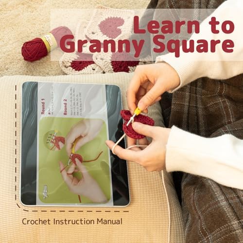 Yeezhee Crochet Kit for Beginners, Granny Square Starter Kit with Step-by-Step Video Tutorials, Knitting Kit for Adults & Teens Including Yarn, Crochet Hook, Heart - Image 5