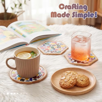 Nuyoach Mosaic Tiles Crafts Kits for Adults,2 Sets DIY Glass Mosaic Craft with Wooden Coaster Making Materials Package for Women Seniors,Ceramic Mosaic Art Bulk Gifts for Home Decor Summer Party - Image 3