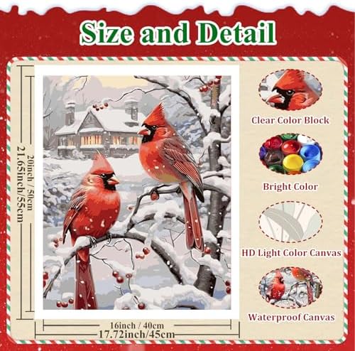 Cardinal Paint by Numbers Kit for Adults Canvas, Paint by Number Christmas - Image 4