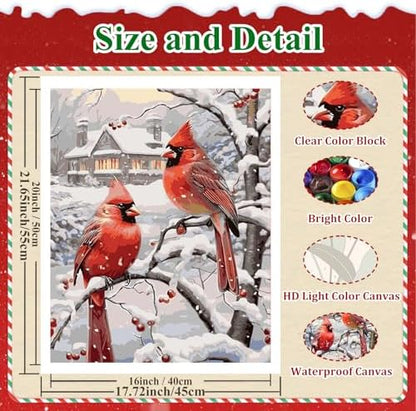 Cardinal Paint by Numbers Kit for Adults Canvas, Paint by Number Christmas - Image 4
