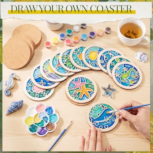 Reallnaive Wood Coasters Painting Kit DIY Craft, 12 Pcs, Sea Animal - Image 4