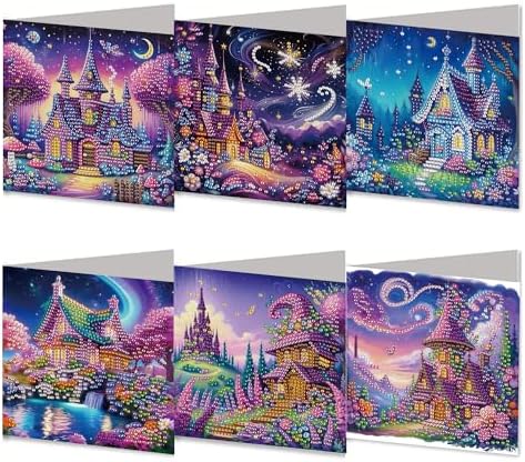 DIZAKIM 6-Piece Christmas-Themed Diamond Painting Greeting Cards Christmas Eve DIY Craft Kit Birthday Gift (Castle) by DIZAKIM