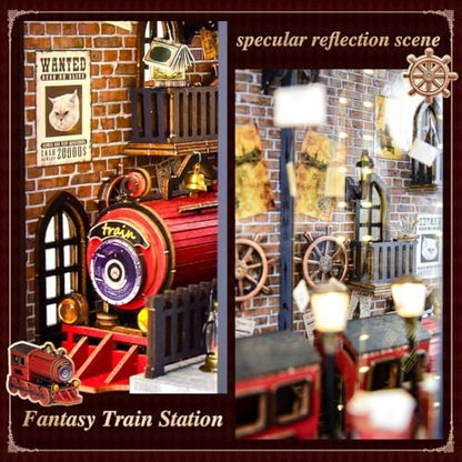 DIY Retro Train Station Book Nook Kit, 3D Wooden Miniature Dollhouse Puzzle Bookend with LED Light, Beginner-Friendly for Adults, Book Lovers & Collectors, Bookshelf Decor & Ideal Gift - Image 5