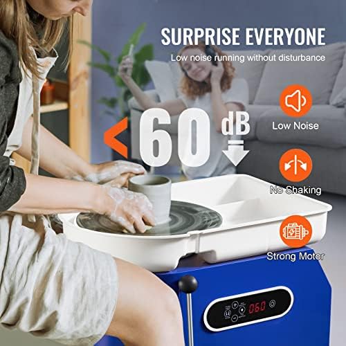 VEVOR 11in Pottery Wheel for Adults Beginners, 450W Ceramic Wheel Forming Machine With LCD Touch Screen, Adjustable 60-300RPM Speed Handle and Foot Pedal Control, 32PCS Accessory Tools Kit, Craft Gift - Image 6