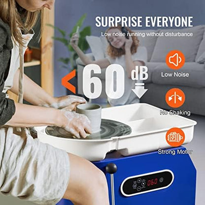 VEVOR 11in Pottery Wheel for Adults Beginners, 450W Ceramic Wheel Forming Machine With LCD Touch Screen, Adjustable 60-300RPM Speed Handle and Foot Pedal Control, 32PCS Accessory Tools Kit, Craft Gift - Image 6