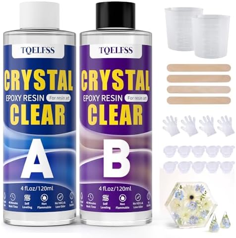 TQELFSS Epoxy Resin Kit 8 OZ, Clear Epoxy Resin (4 OZ×2), Fast Curing, Self Leveling, No Yellowing Casting Resin for Jewelry Making, Resin Molds, Flower Preservation, Easy Mix 1:1 by Unknown