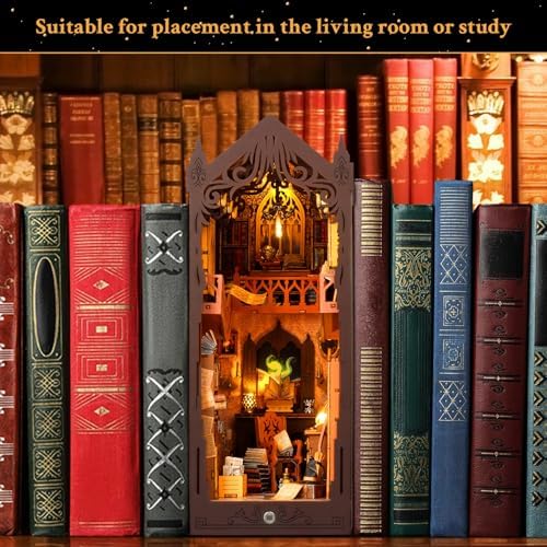 Book Nook Kit Magic Library DIY 3D Puzzle Wooden Dollhouse with LED Lights - Image 6