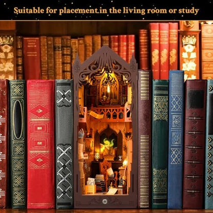 Book Nook Kit Magic Library DIY 3D Puzzle Wooden Dollhouse with LED Lights - Image 6