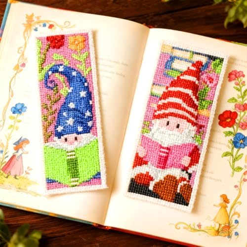 ORIGACH 6 Set Gnome Reading Cross Stitch Bookmark Kit for Beginner - Image 5