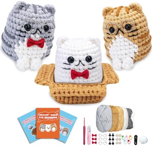 MASPODER Crochet Kit for Beginners Adults Complete Starter Cats Pattern by MASPODER