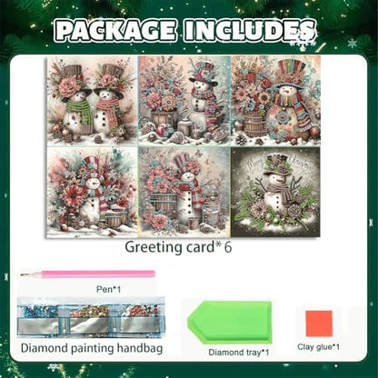 LAKEQUILL DIY Diamond Art Cards Kit, 6 Packs Diamond Painting Cards, Diamond Art Cards with Envelope for Christmas Birthday Thanksgiving Day Holiday - Snowman - Image 6