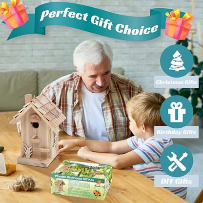 Wooden Birdhouse Kit for Adults to Build, DIY Bird House Craft Kits to Paint, Adult Woodworking Building Kits Birdhouse for Outside, Garden, Yard (Wood, 8.5in) - Image 5