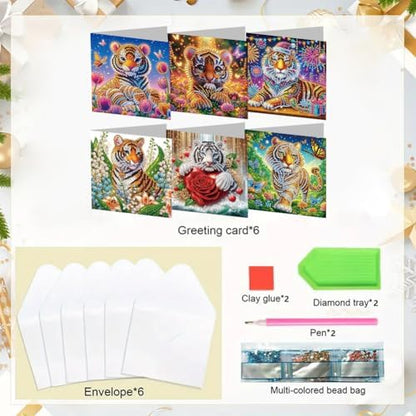 jinglinhh 6pcs Tiger Tulip Flowers Red Rose Firework Butterfly Diamond Art Painting Greeting Cards with Envelopes, DIY Card Making Kits for Adults, Diamond Art Postcards Christmas Cards Craft Gifts - Image 3