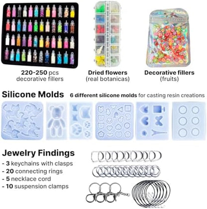 ESAM Group UV Resin Jewelry Making Kit for Kids, Teens & Beginners – Complete Starter Set with UV Lamp, 6 Silicone Molds, 48 Glitter, 3 Pigments, Jewelry Findings, Dried Flowers & Tools (Deluxe kit) - Image 2