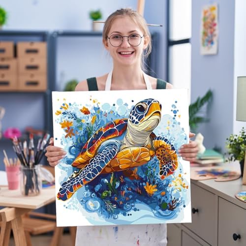 Fountor Sea Turtle Paint by Numbers Kit for Adults Beginner, Sea Turtle Adult Paint by Number Kits on Canvas Without Frame, Oil Painting by Numbers for Home Decor Gift 16” W x 16”L - Image 5