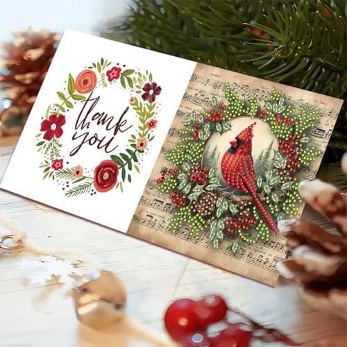 Christmas DIY Diamond Greeting Cards Set, 5D DIY Diamond Art Painting Christmas Style Greeting Card, DIY Christmas Card Making Kits for Family Friends Handmade Gift-#18-Cardinal - Image 6