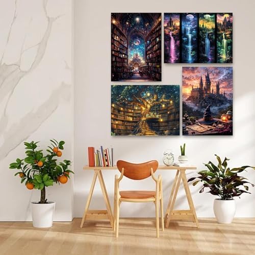 4 Pack Castle Paint by Numbers Kit for Adults Framed Canvas, Frameworkless - Image 2
