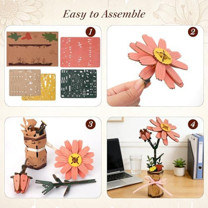 BUSOHA 3D Wooden Flower Puzzle for Adults - Daisy DIY Craft Kit - Image 3