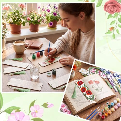 Kosiz 12 Pcs Flower Paint by Number Kit for Adult Wood Bookmark - Image 6