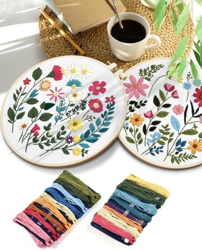TINDTOP Embroidery Kit for Adult, Owl Embroidery Kit for Beginners Include Embroidery Cloth Hoops Threads for Craft Lover Hand Stitch with Embroidery Skill Techniques (Florals) - Image 7