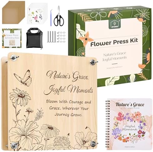 Joy&Grace Large Flower Press Kit for Adults with Designed Cover and DIY Album,10 Layers Plant Press and Plant Drying Toolkit, Flower Preservation Kit, 10.9" x 10.9" (Color Box, Natural Wood) by JoyGrace