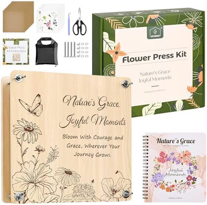 Joy&Grace Large Flower Press Kit for Adults with Designed Cover and DIY Album,10 Layers Plant Press and Plant Drying Toolkit, Flower Preservation Kit, 10.9" x 10.9" (Color Box, Natural Wood) by JoyGrace