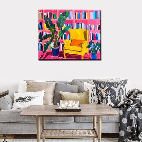 Bookshelf Book Theme Library Paint by Numbers Kits for Adult Paint by Numbers Kits Boho Painting Kits on Canvas with Brushes and Acrylic Pigment for Home Wall Decor Without Framed 16''W x 20''H - Image 2