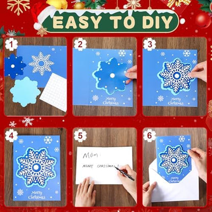 Dispowreath 24 Pcs DIY Christmas Card Making Kits with Envelopes DIY Christmas Craft Make Your Own Snowflakes Greeting Card Making Supplies for Holiday Xmas Party Decoration Favor - Image 4