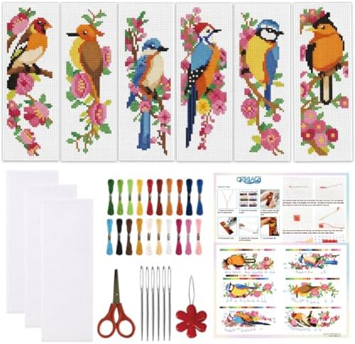 ORIGACH 6 Set Wild Bird Blossom Cross Stitch Bookmark Kit for Beginner by ORIGACH