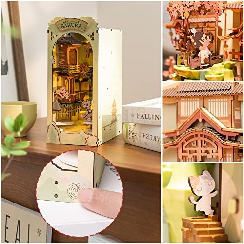 Rolife DIY Book Nook Kit Falling Sakura, DIY Miniature Booknook Kit Creative Decorative Bookend Bookshelf Insert 3D Puzzle for Adults, Halloween/Christmas Decorations/Gifts for Adults (Falling Sakura) - Image 3