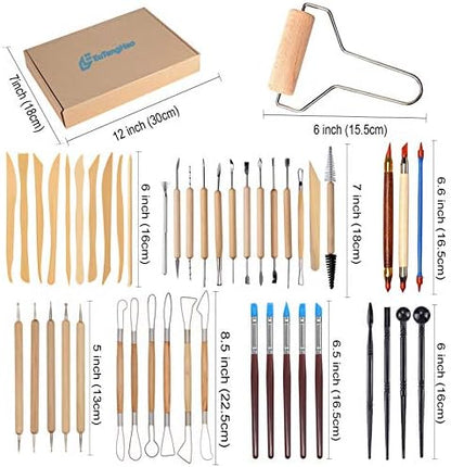 EuTengHao 61Pcs Ceramic Clay Tools Kit Pottery Tools Clay Sculpting Shapers Carving Tool Set Contains Most Essential Wooden Clay Tools for Potters Beginners - Image 4