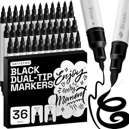 ARTISTRO 36 Black Dual-Tip Acrylic Paint Marker Pens for Drawing by ARTISTRO