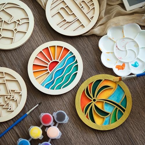 Temlum Wooden Coasters Painting Kit, Paint You Own Coaster Wooden Painting Craft Kit for Adults and Beginners Art Craft Supplies (Landscape) - Image 3