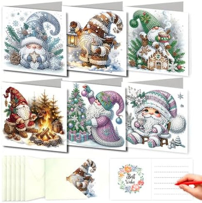 DDGYP 6pk Gnomes Diamond Art Cards w/Envelopes, DIY Xmas Kit for Adults by DDGYP