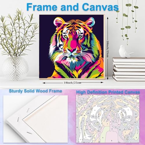 Artunion Framed Paint by Numbers Kit for Adults Beginners & Kids Ages 8-12,Colorful Tiger Paint by Number with Frame, Animals Paint by Numbers Kit on Canvas 10 * 10 Inch Without Easel - Image 5