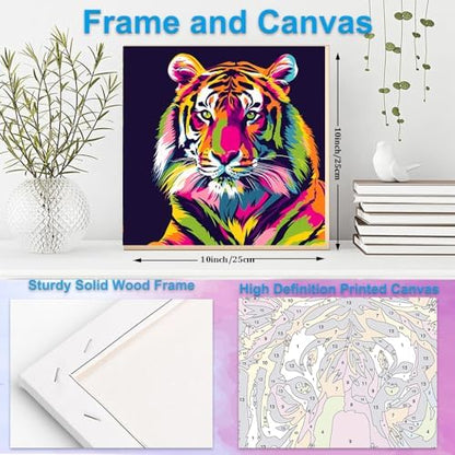 Artunion Framed Paint by Numbers Kit for Adults Beginners & Kids Ages 8-12,Colorful Tiger Paint by Number with Frame, Animals Paint by Numbers Kit on Canvas 10 * 10 Inch Without Easel - Image 5